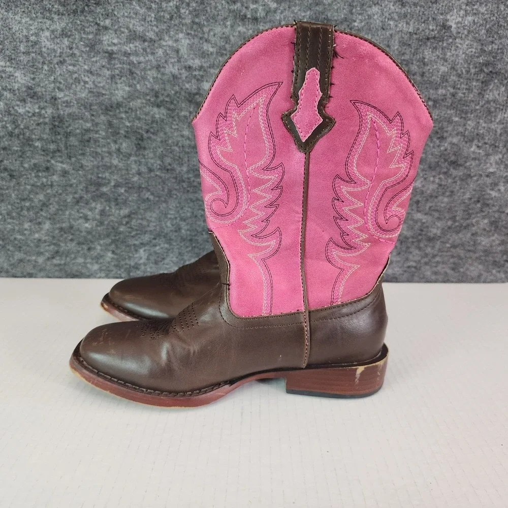 Roper Boots Kids Girls Size‎ 3 Brown Pink Faux Leather Cowboy Western